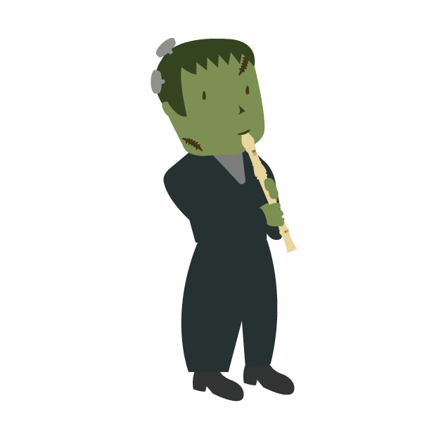 リコーダーを演奏するフランケンシュタイン