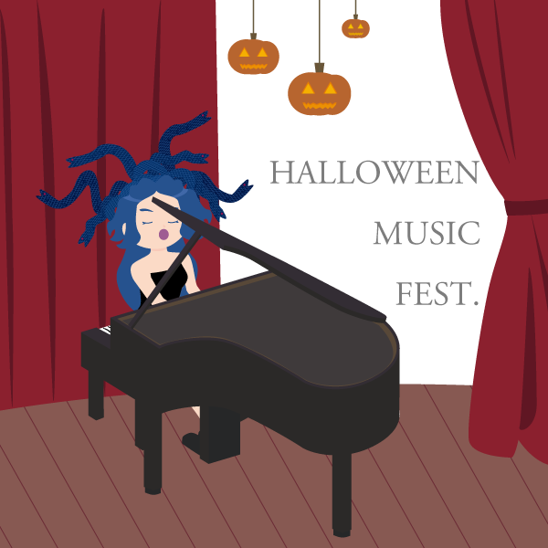 メデューサの仮装をしたピアニスト（ハロウィンミュージックフェス）