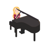 ピアノを弾く金髪の女性