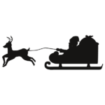 トナカイの引くソリに乗るサンタのシルエット