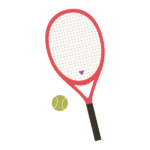 テニスラケット(赤)とボールラケットとボール