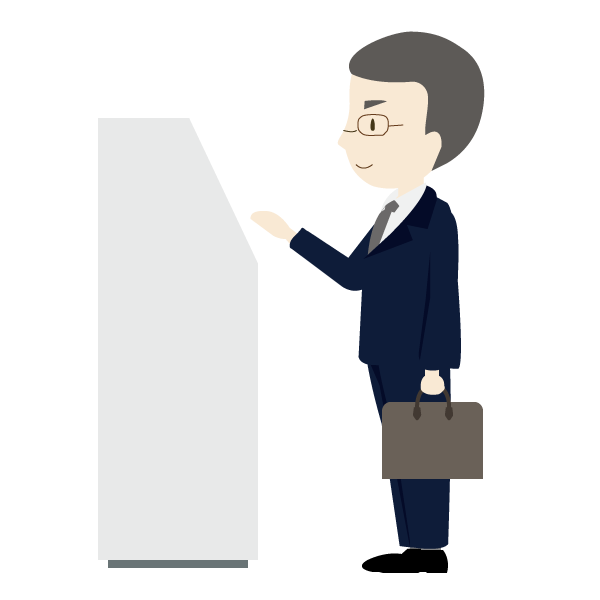 受付システムを操作する男性会社員