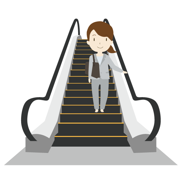 エスカレーターで降りる女性会社員