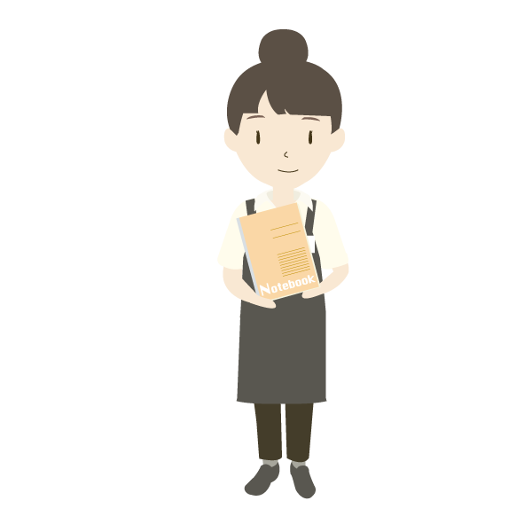 ノートを持つ文房具店の女性店員