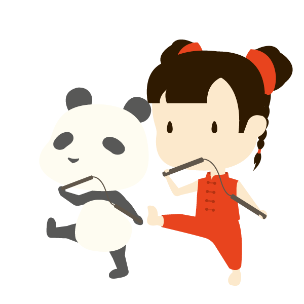 カンフーをする女の子とパンダ