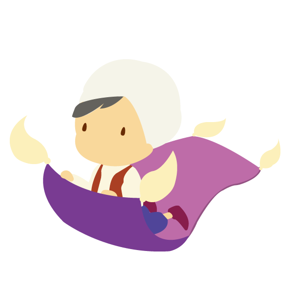 空飛ぶ絨毯に乗る少年