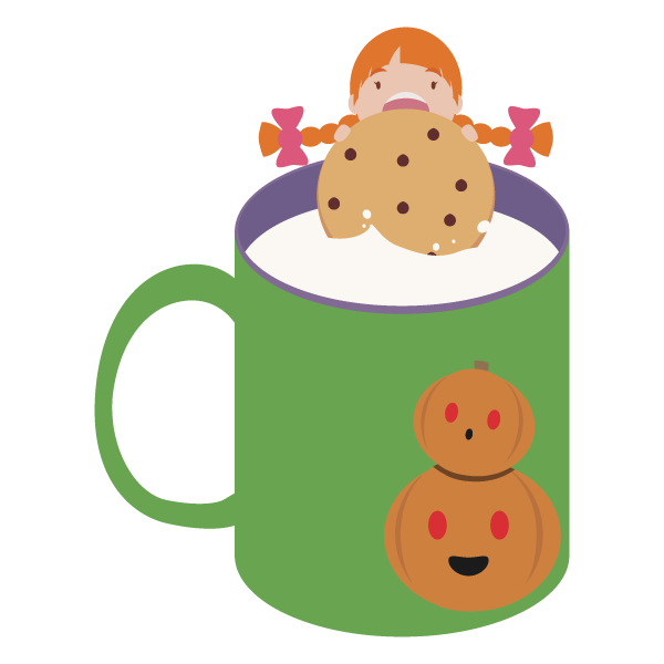 クッキーをミルクに浸してる女の子