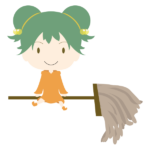 ほうきに乗って飛ぶオレンジの魔女