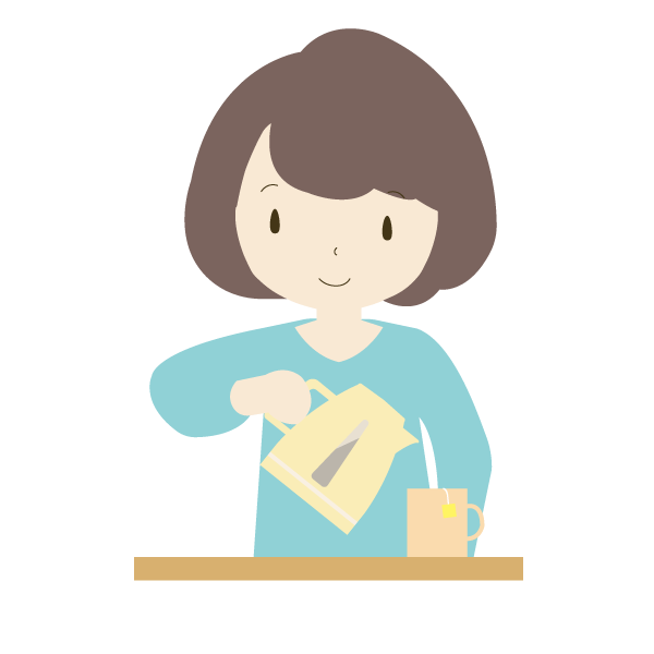 電気ケトルでお茶をいれる女性