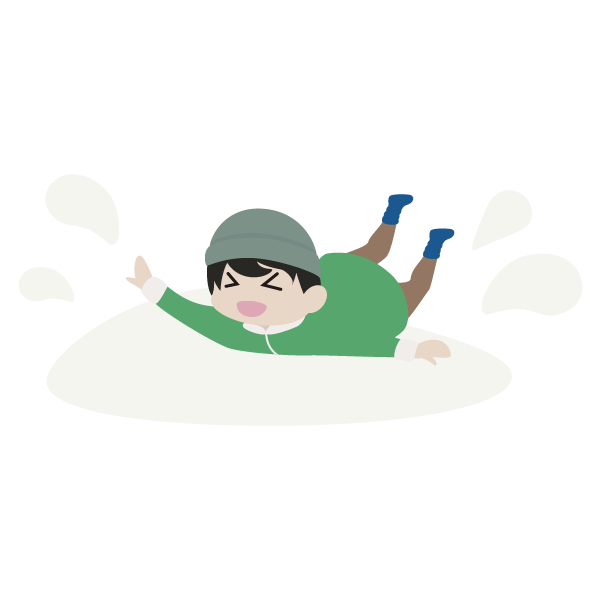 雪にダイブする男の子