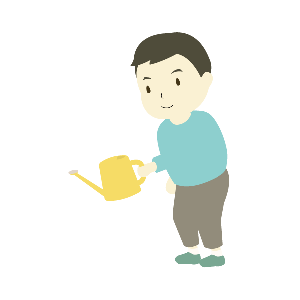 水やりをする男子小学生