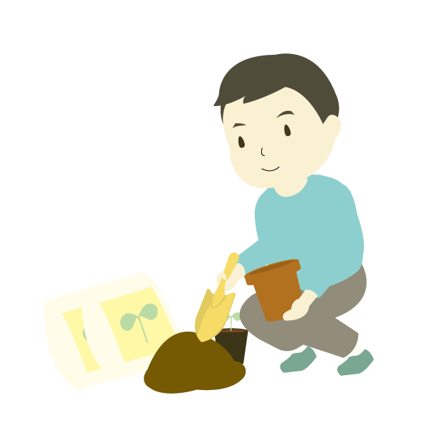 園芸活動をする男子小学生