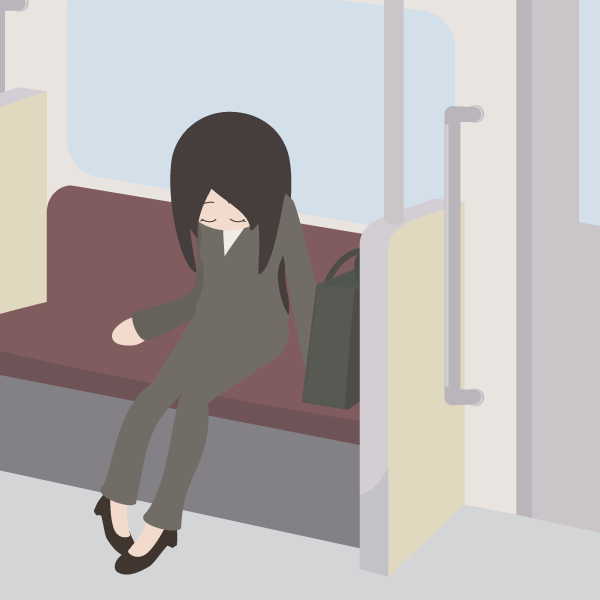 電車で眠る女性（スーツ）