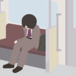 電車で眠る男性（スーツ）