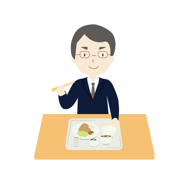社食を食べる男性会社員