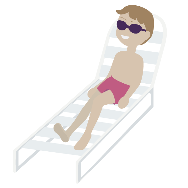 ビーチチェアで休む男性