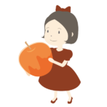 大きな蜜がけリンゴを抱える女の子