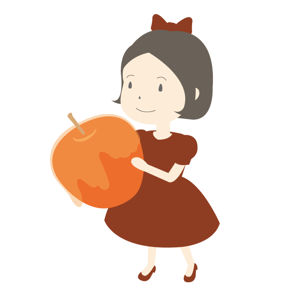 大きな蜜がけリンゴを抱える女の子