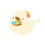 粒チョコを抱えるおばけ