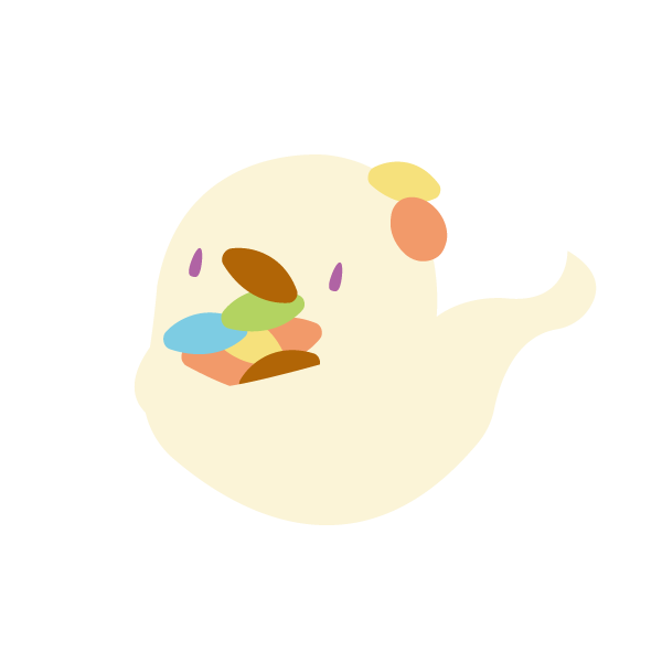 粒チョコを抱えるおばけ