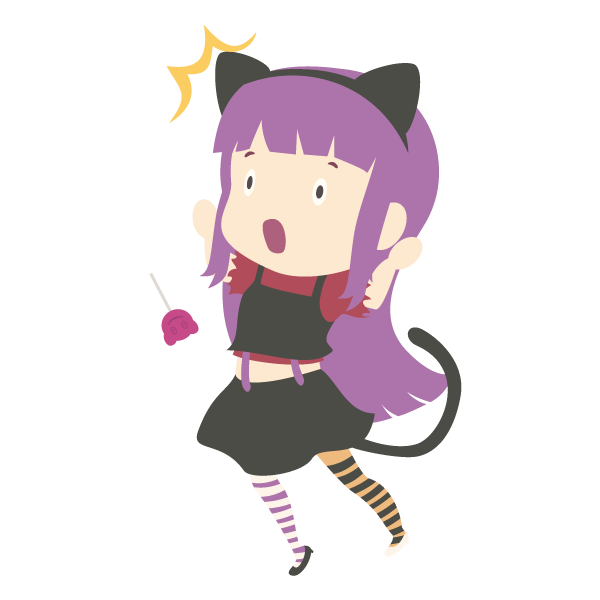 びっくりしている黒猫の仮装をした少女