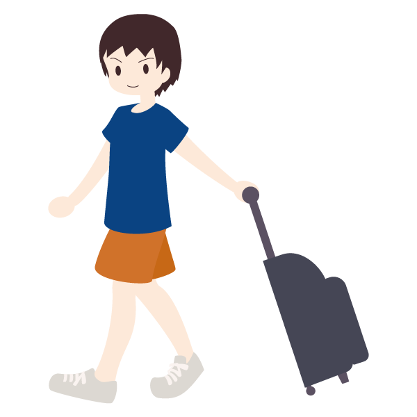 スーツケースを引いて歩く男性