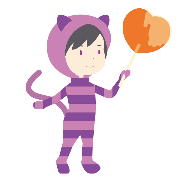 ハートキャンディーを持った猫の仮装をした少年