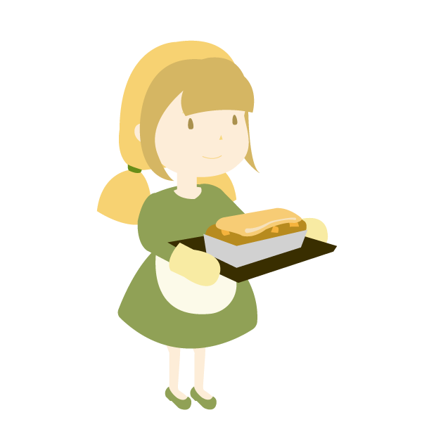 焼き上がったパンプキンケーキを持つ少女