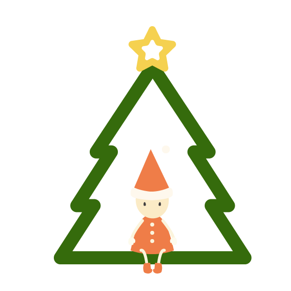 人形が座るクリスマスツリー型オーナメント