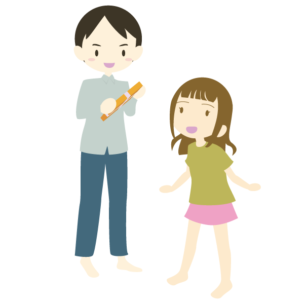 父親に贈り物をする少女