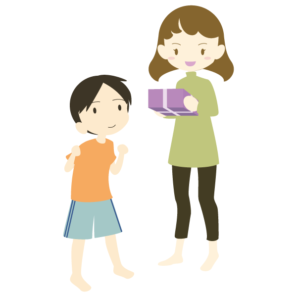 母親に贈り物をする少年