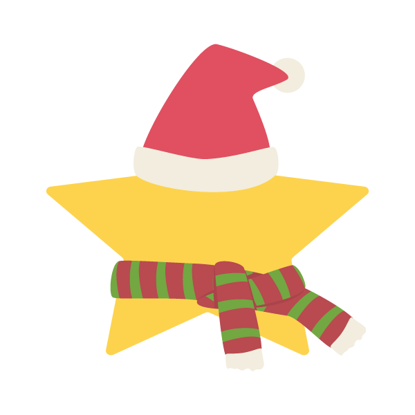 マフラーを巻いたクリスマスツリーの星飾り