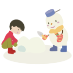 子供と遊ぶ雪だるま