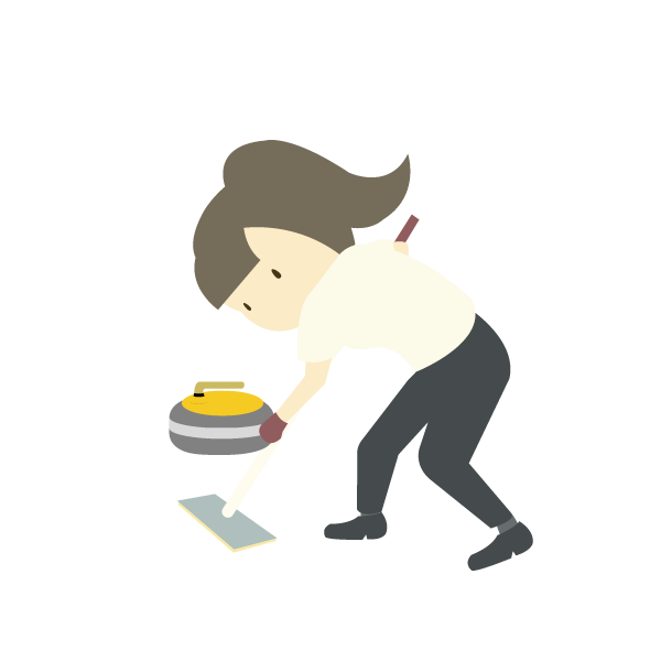 カーリングでスウィープをする女性