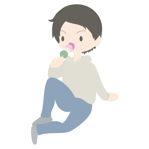 三色団子を食べる男性