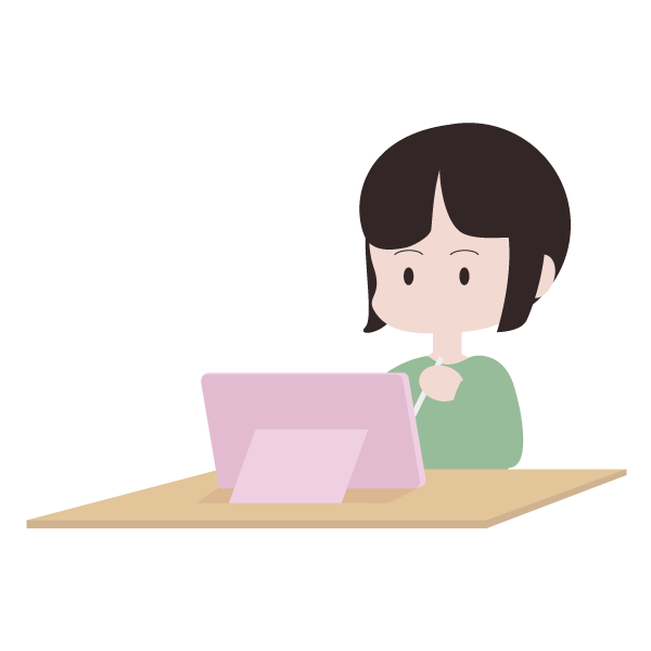 タブレットで宿題をする女の子