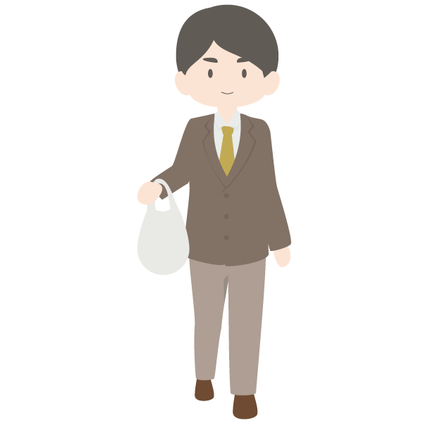 ビニール袋を持った男性会社員