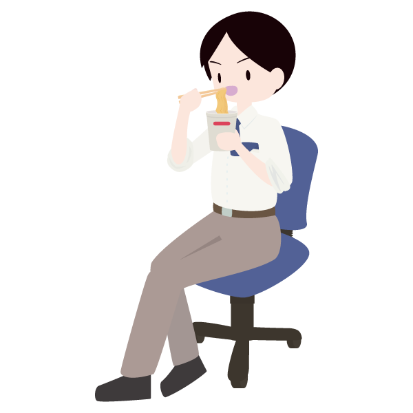 カップ麺を食べる男性会社員