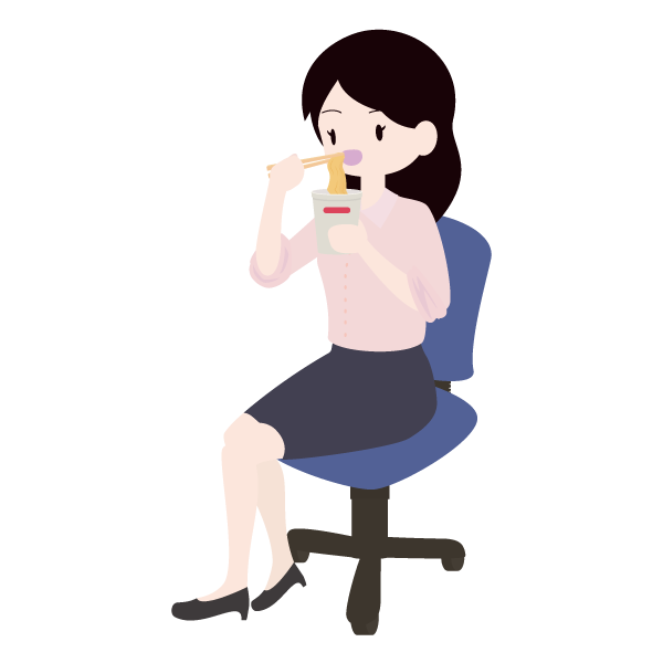 カップ麺を食べる女性会社員