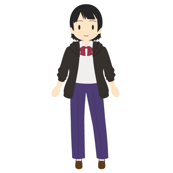 パーカーを着たスラックスを履いた女子学生