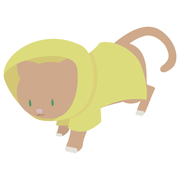 雨合羽を着たねこ