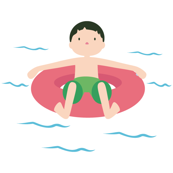 浮き輪に乗って浮いている少年