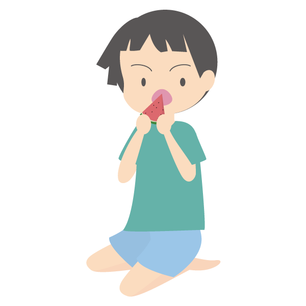 スイカを食べる少年