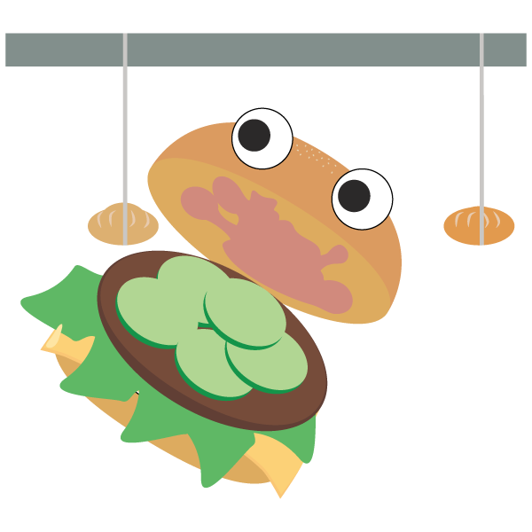 パン食い競争に参加しているハンバーガーモンスター