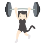 ダンベル上げをする人化した黒猫