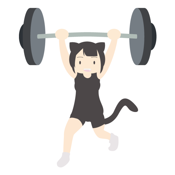 ダンベル上げをする人化した黒猫
