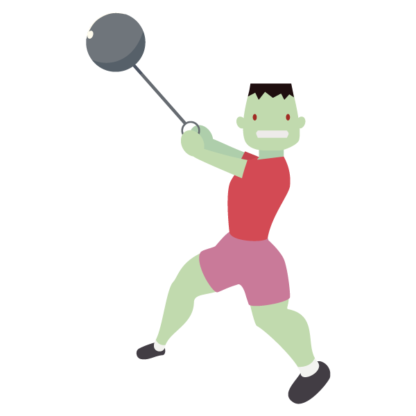 ハンマー投げをするフランケン