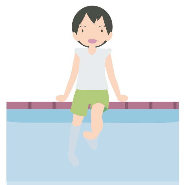 プール際で足をバタバタさせている男性