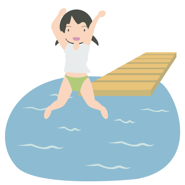 桟橋からジャンプする女性