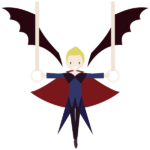 ズルをして飛びながら吊り輪をするヴァンパイア